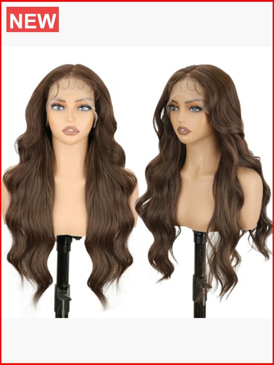 13x4 Dark Brown Lace Front Wig 26Inch Long Wavy Synthetic Wig with Baby Hair main image 5